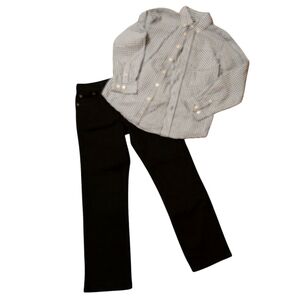 Boys Outfit Black/White Plaid Button Down & Black Jeans Size 10/12